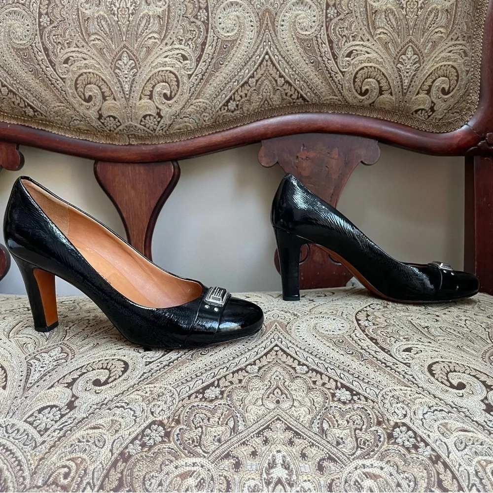 Marc By Marc Jacobs Black Patent Leather Glossy Pumps Heels Shoes Logo Size 8